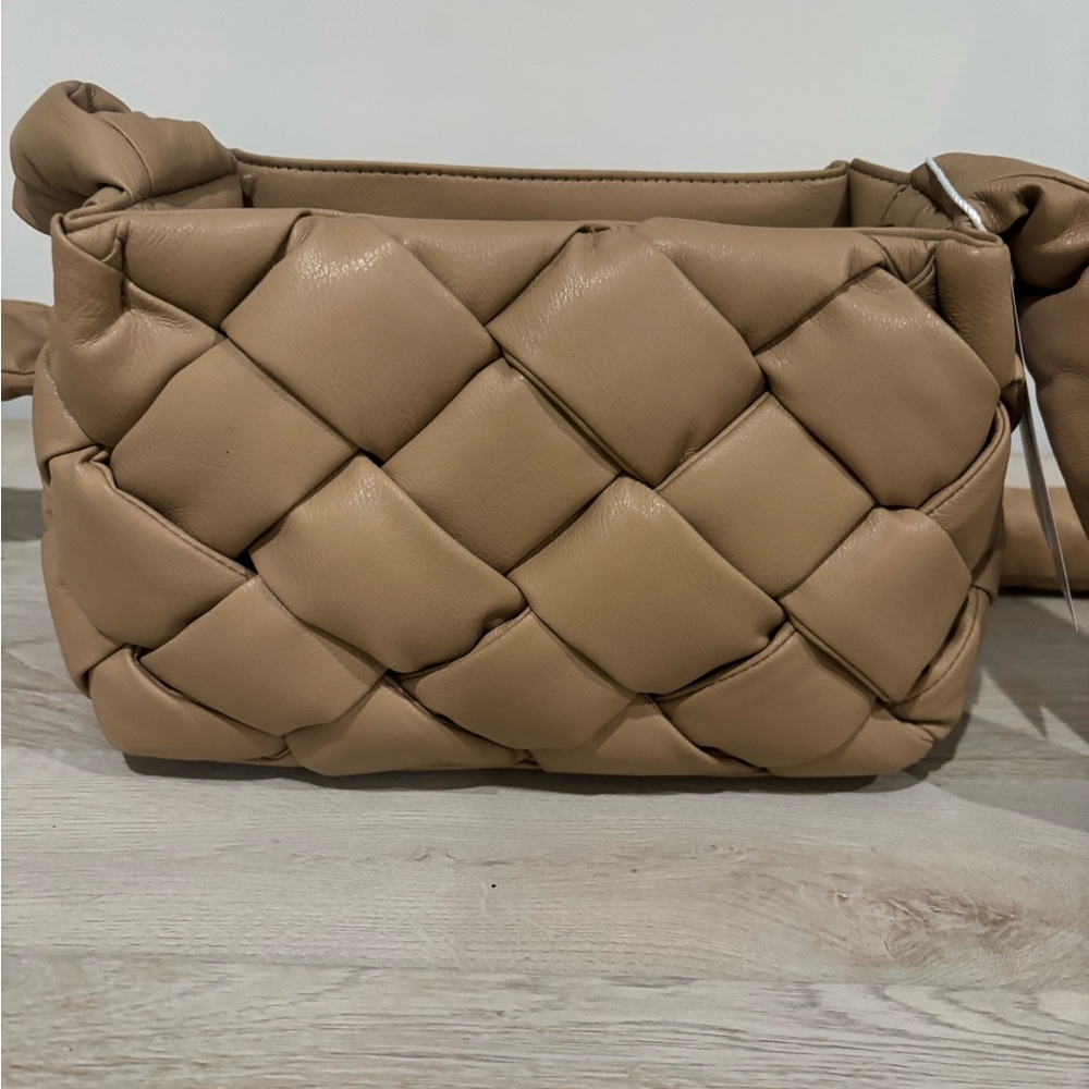NWT Vegan Tan Woven Leather Crossbody Bag
